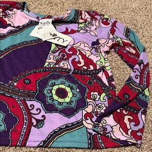 NWT Vanity Multicolor Sequined Stretchy Long Sleeve Top (XL)
